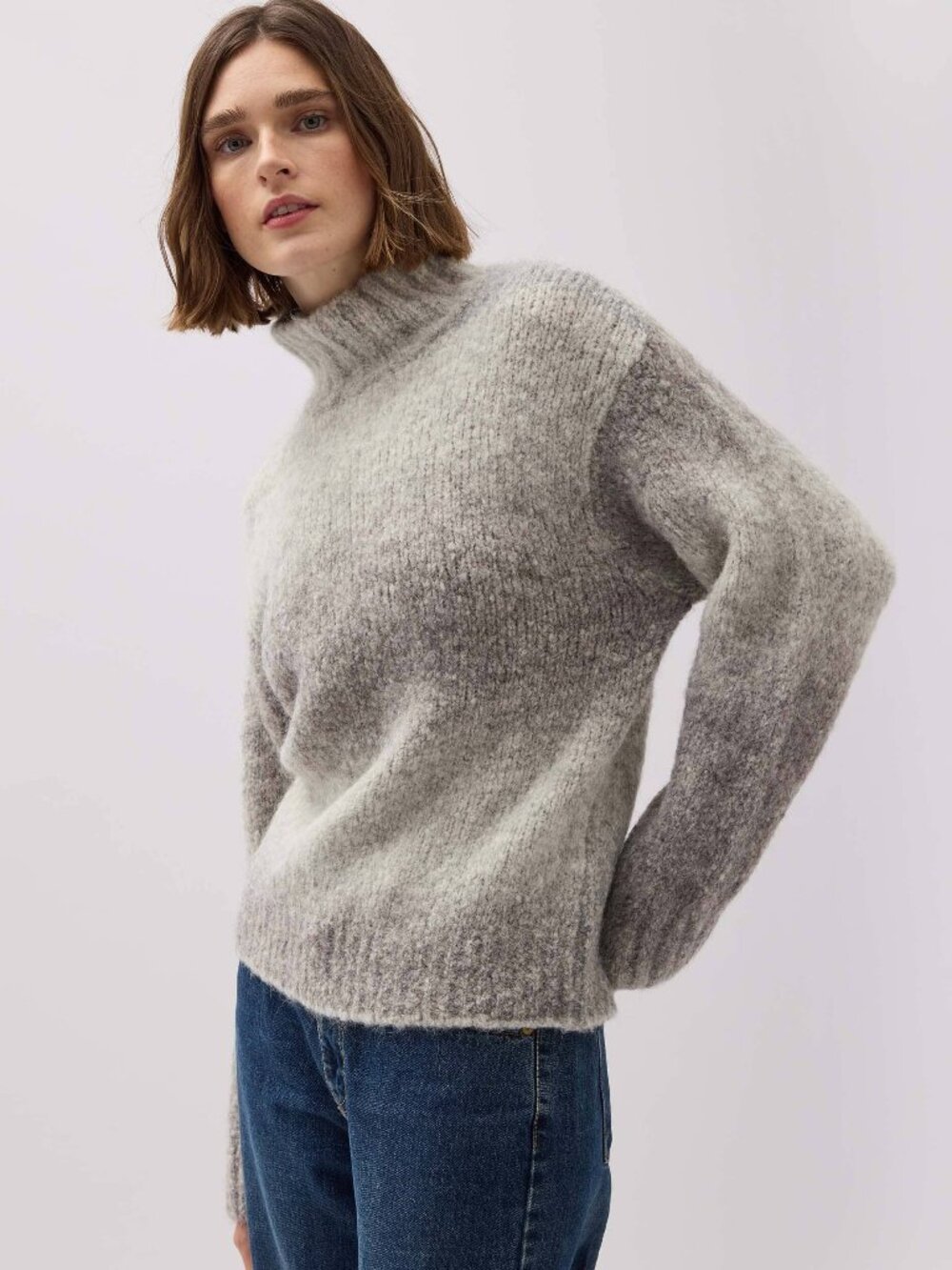 Andie Womens Memory Sweater - Alpaca Sweater Knit - Grey Degrade Size MGREY DEGR